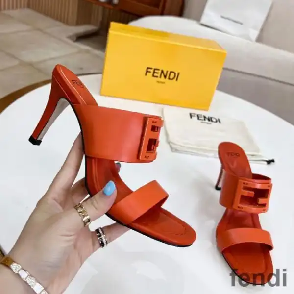 Affordable Fendi Baguette Heeled Slides Women Leather Orange