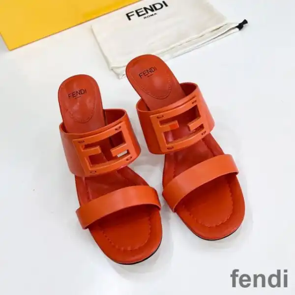 Affordable Fendi Baguette Heeled Slides Women Leather Orange