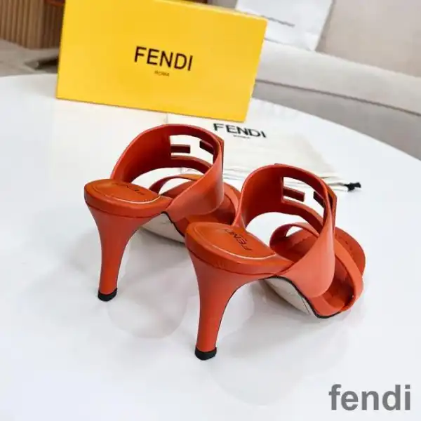 Affordable Fendi Baguette Heeled Slides Women Leather Orange