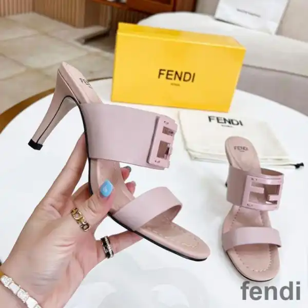 Cheap Fendi Baguette Heeled Slides Women Leather Pink