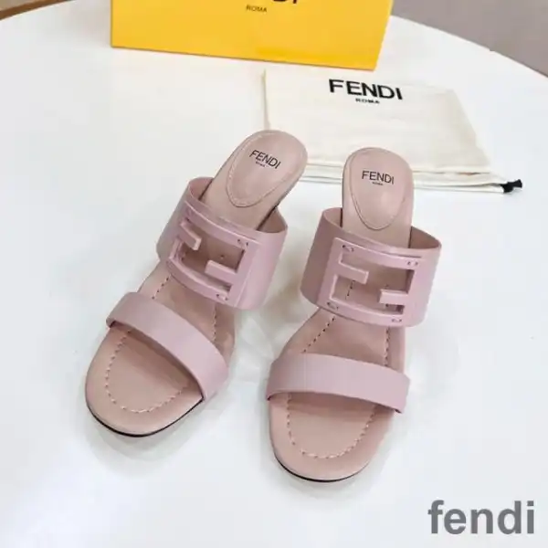 Cheap Fendi Baguette Heeled Slides Women Leather Pink