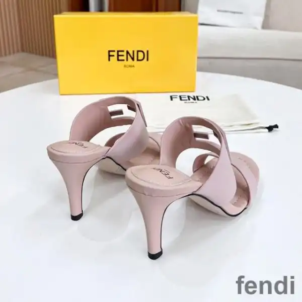 Cheap Fendi Baguette Heeled Slides Women Leather Pink