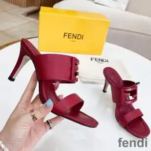 Fendi Baguette Heeled Slides Women Leather Red