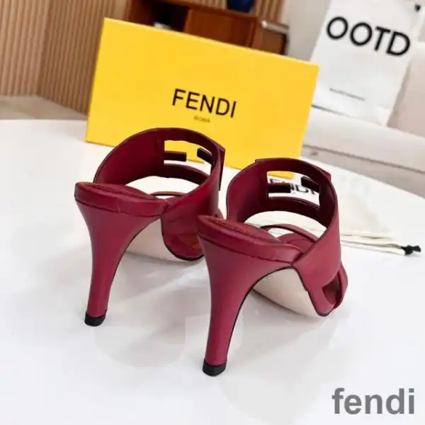 Cheap Fendi Baguette Heeled Slides Women Leather Red