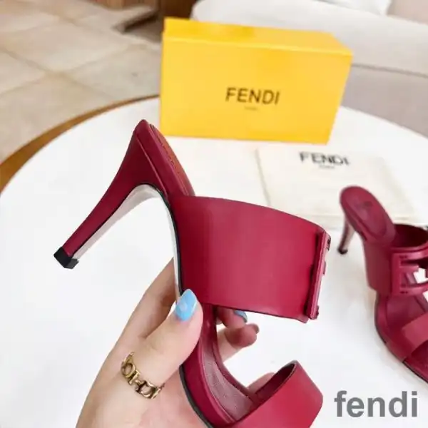 Cheap Fendi Baguette Heeled Slides Women Leather Red