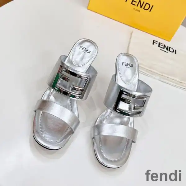 Cheap Fendi Baguette Heeled Slides Women Leather Silver