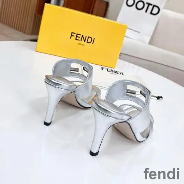 Cheap Fendi Baguette Heeled Slides Women Leather Silver