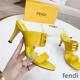 Fendi Baguette Heeled Slides Women Leather Yellow