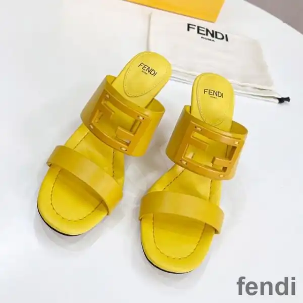 Affordable Fendi Baguette Heeled Slides Women Leather Yellow