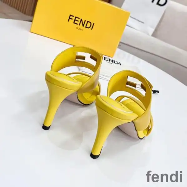 Affordable Fendi Baguette Heeled Slides Women Leather Yellow