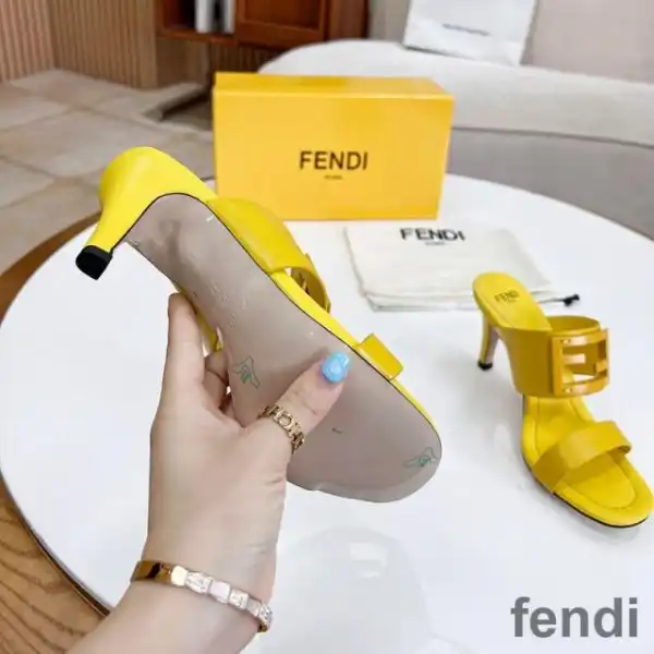 Affordable Fendi Baguette Heeled Slides Women Leather Yellow