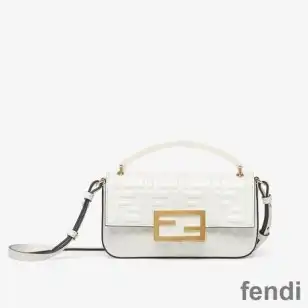 Fendi Baguette Phone Pouch In FF Motif Nappa Leather White