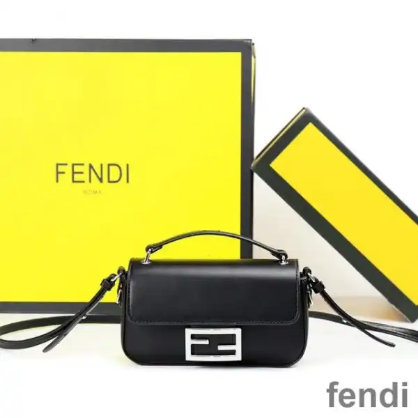 Cheap Fendi Baguette Phone Pouch In Nappa Leather and Fabric Black