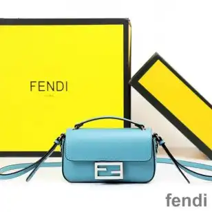 Fendi Baguette Phone Pouch In Nappa Leather and Fabric Blue