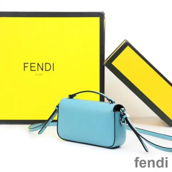 Cheap Fendi Baguette Phone Pouch In Nappa Leather and Fabric Blue