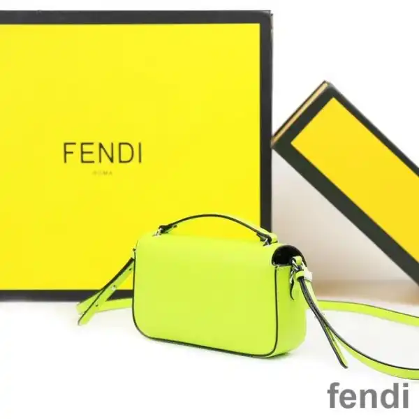 Affordable Fendi Baguette Phone Pouch In Nappa Leather and Fabric Green