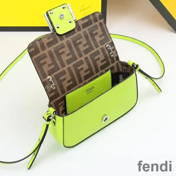 Affordable Fendi Baguette Phone Pouch In Nappa Leather and Fabric Green