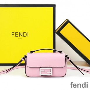 Fendi Baguette Phone Pouch In Nappa Leather and Fabric Pink