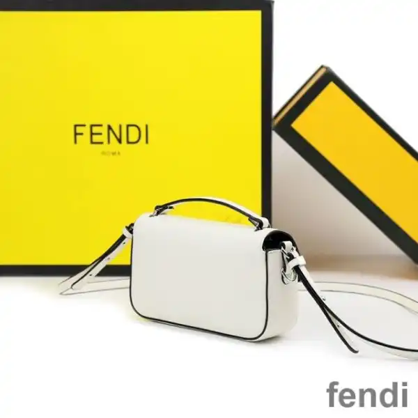 Cheap Fendi Baguette Phone Pouch In Nappa Leather and Fabric White