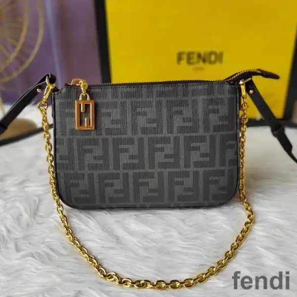 Affordable Fendi Baguette Pouch with Chain In FF Motif Fabric Black