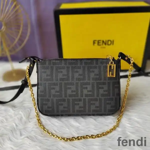 Affordable Fendi Baguette Pouch with Chain In FF Motif Fabric Black