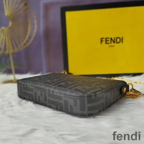 Affordable Fendi Baguette Pouch with Chain In FF Motif Fabric Black