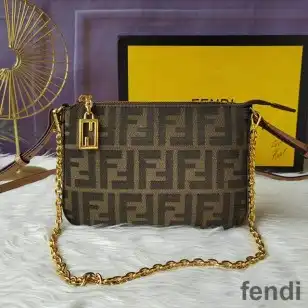 Fendi Baguette Pouch with Chain In FF Motif Fabric Brown