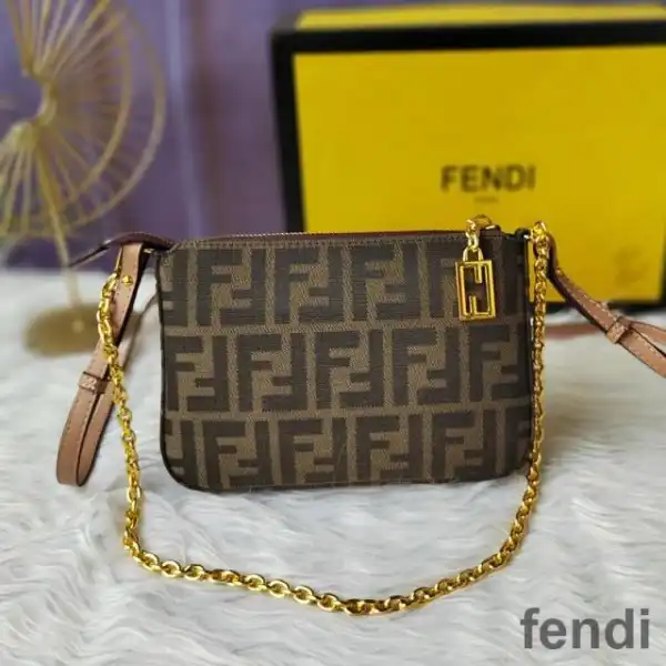 Affordable Fendi Baguette Pouch with Chain In FF Motif Fabric Brown