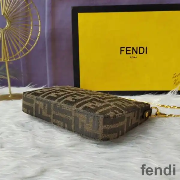 Affordable Fendi Baguette Pouch with Chain In FF Motif Fabric Brown