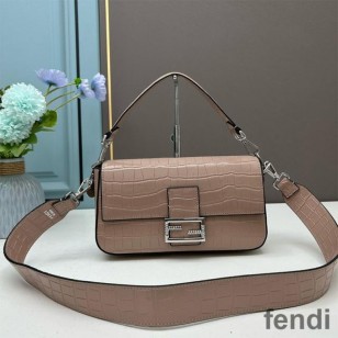 Fendi Baguette Re-Edition Bag In Crocodile Leather Apricot