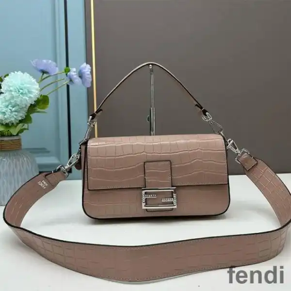 Affordable Fendi Baguette Re-Edition Bag In Crocodile Leather Apricot