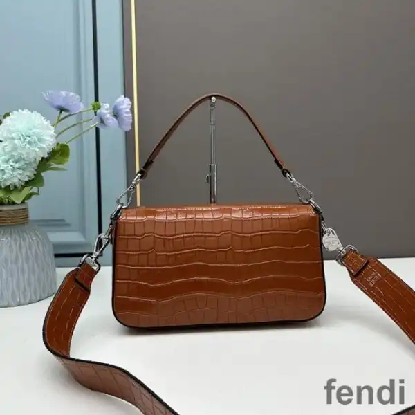 Cheap Fendi Baguette Re-Edition Bag In Crocodile Leather Brown