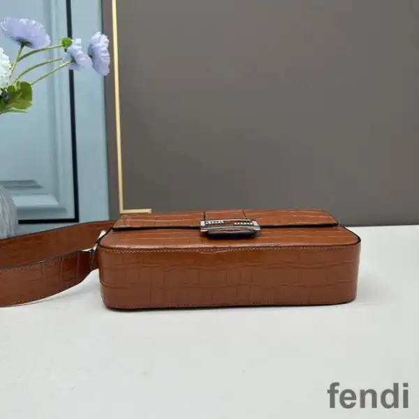 Cheap Fendi Baguette Re-Edition Bag In Crocodile Leather Brown