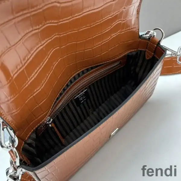 Cheap Fendi Baguette Re-Edition Bag In Crocodile Leather Brown