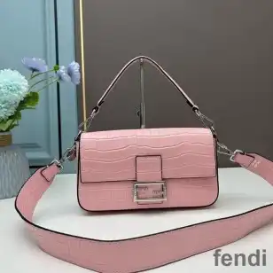 Fendi Baguette Re-Edition Bag In Crocodile Leather Pink