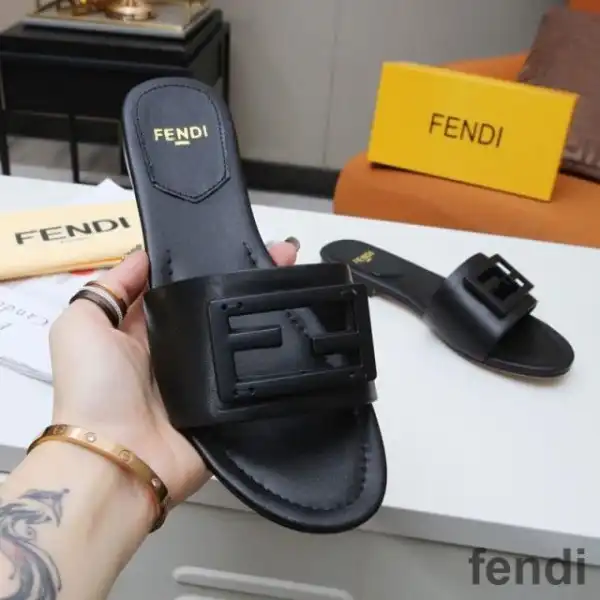 Cheap Fendi Baguette Slides Women Leather Black