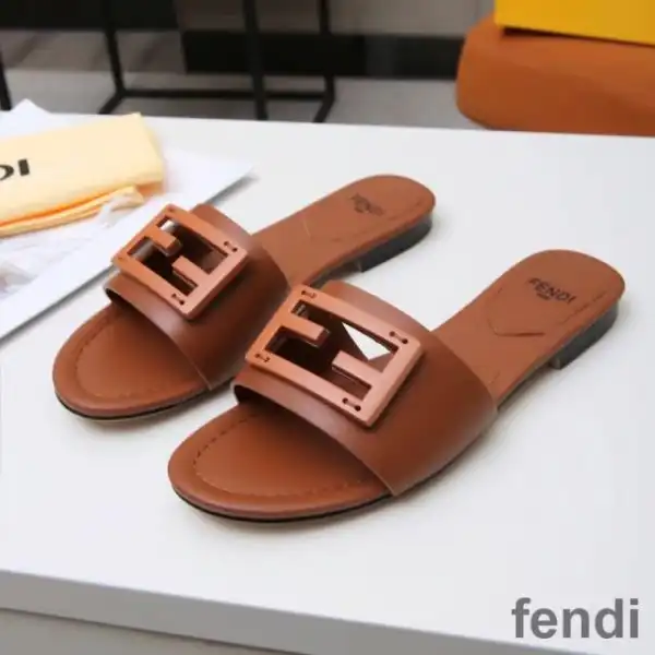 Cheap Fendi Baguette Slides Women Leather Brown