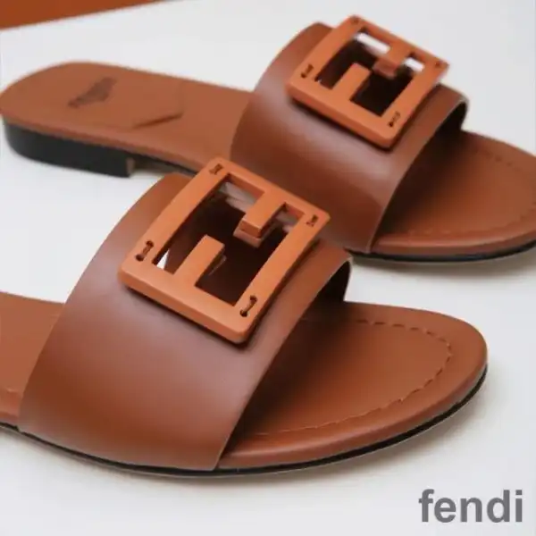 Cheap Fendi Baguette Slides Women Leather Brown