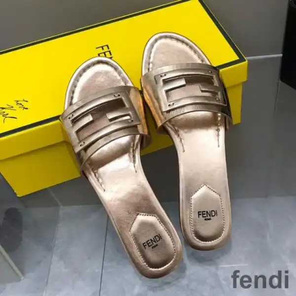 Affordable Fendi Baguette Slides Women Leather Gold