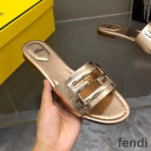 Affordable Fendi Baguette Slides Women Leather Gold