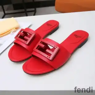 Fendi Baguette Slides Women Leather Red