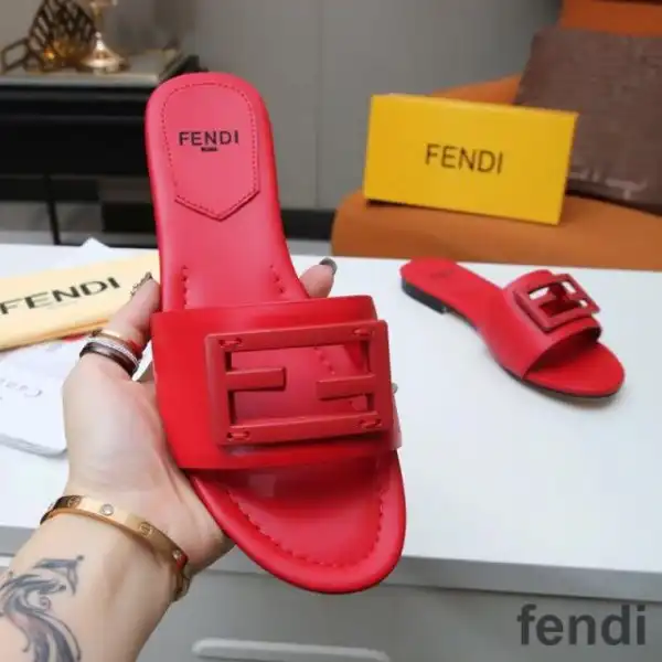 Affordable Fendi Baguette Slides Women Leather Red