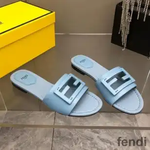 Fendi Baguette Slides Women Leather Sky Blue