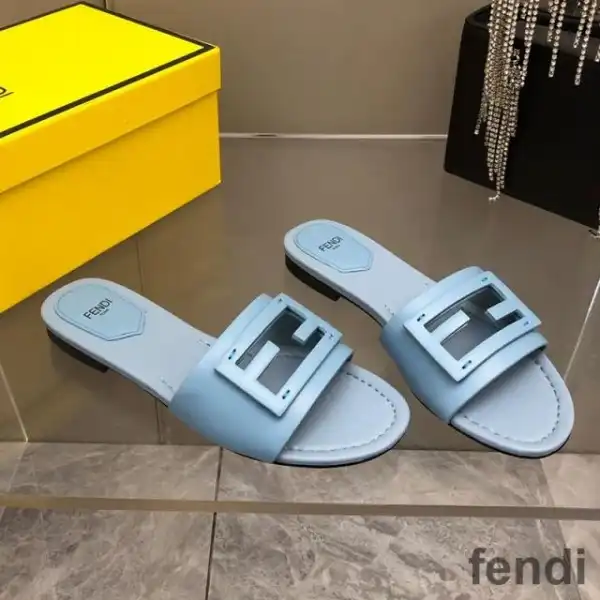 Cheap Fendi Baguette Slides Women Leather Sky Blue