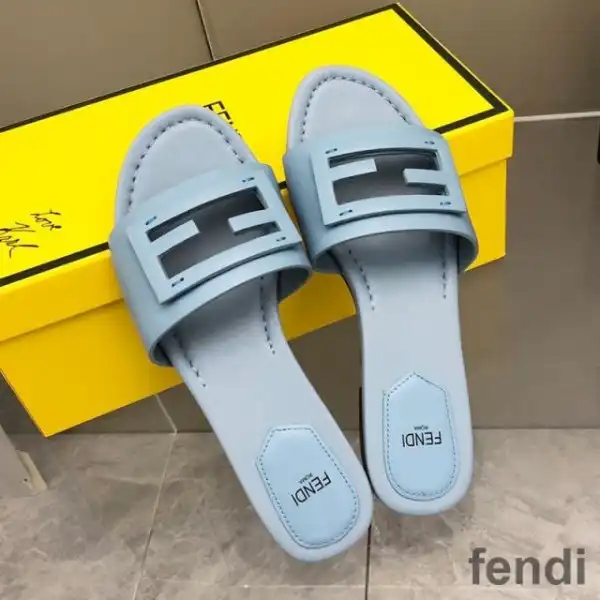 Cheap Fendi Baguette Slides Women Leather Sky Blue