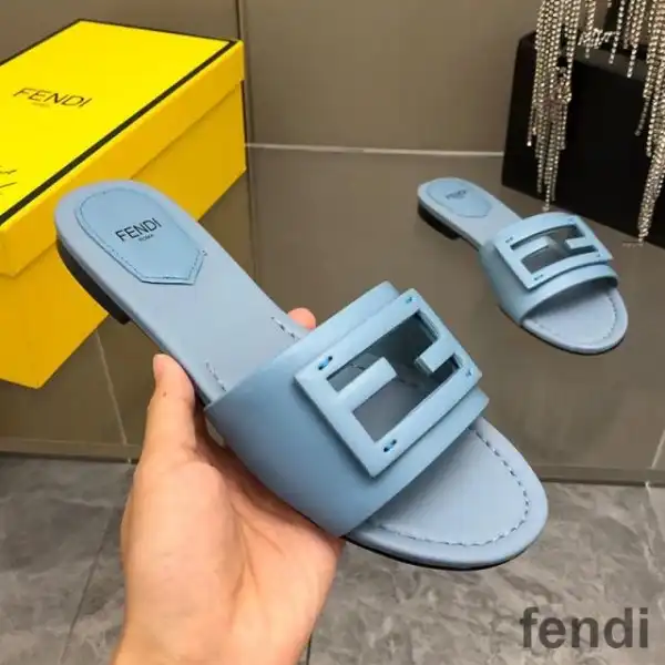 Cheap Fendi Baguette Slides Women Leather Sky Blue