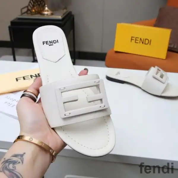 Cheap Fendi Baguette Slides Women Leather White