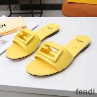 Cheap Fendi Baguette Slides Women Leather Yellow