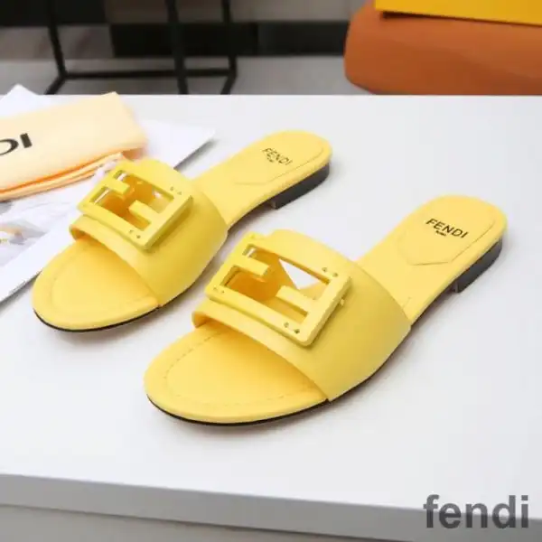 Cheap Fendi Baguette Slides Women Leather Yellow