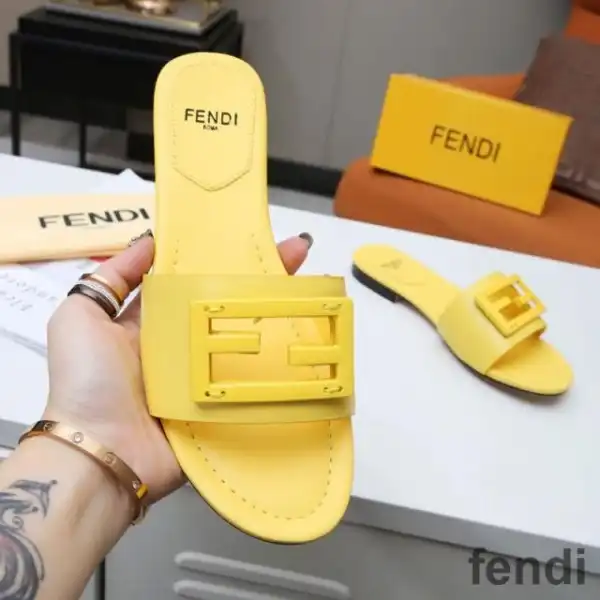 Cheap Fendi Baguette Slides Women Leather Yellow